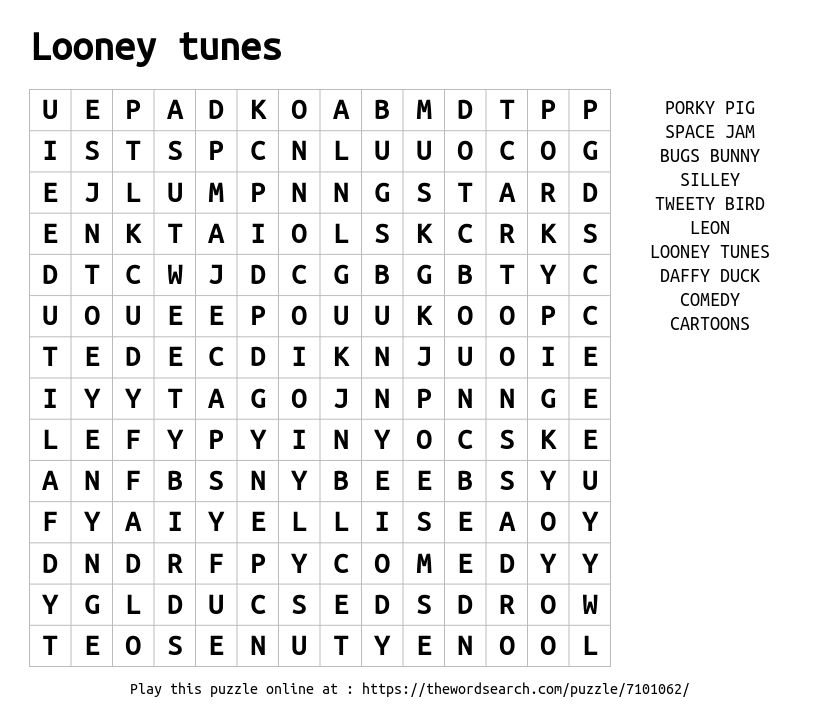 Word Search on Looney tunes