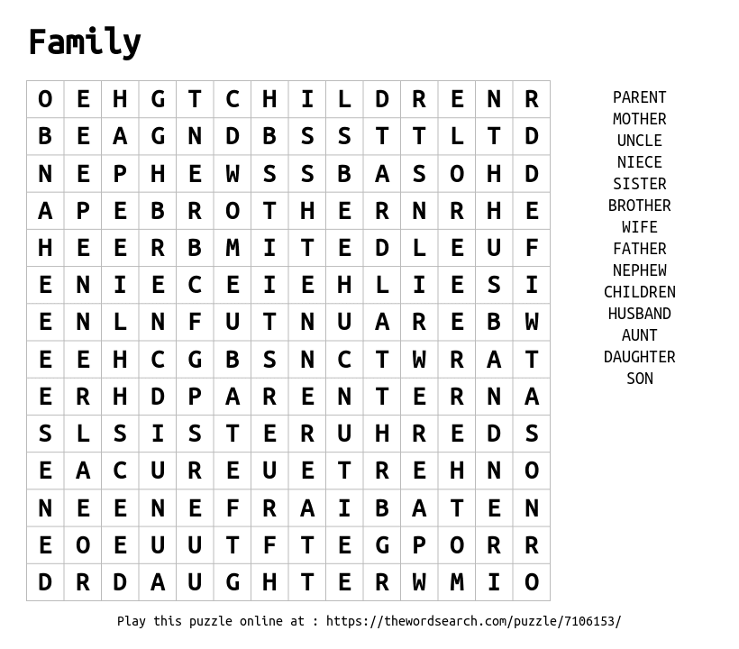 Download Word Search on Family