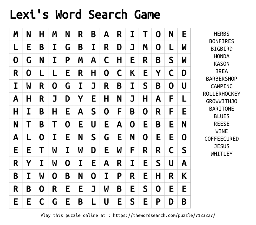 Word Search on Lexi's Word Search Game