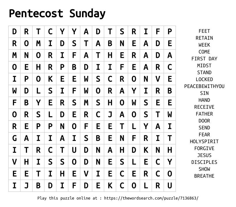 Word Search on Pentecost Sunday