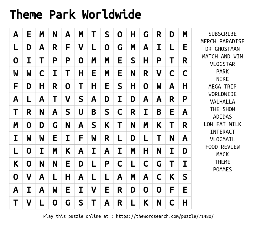 Download Word Search On Theme Park Worldwide