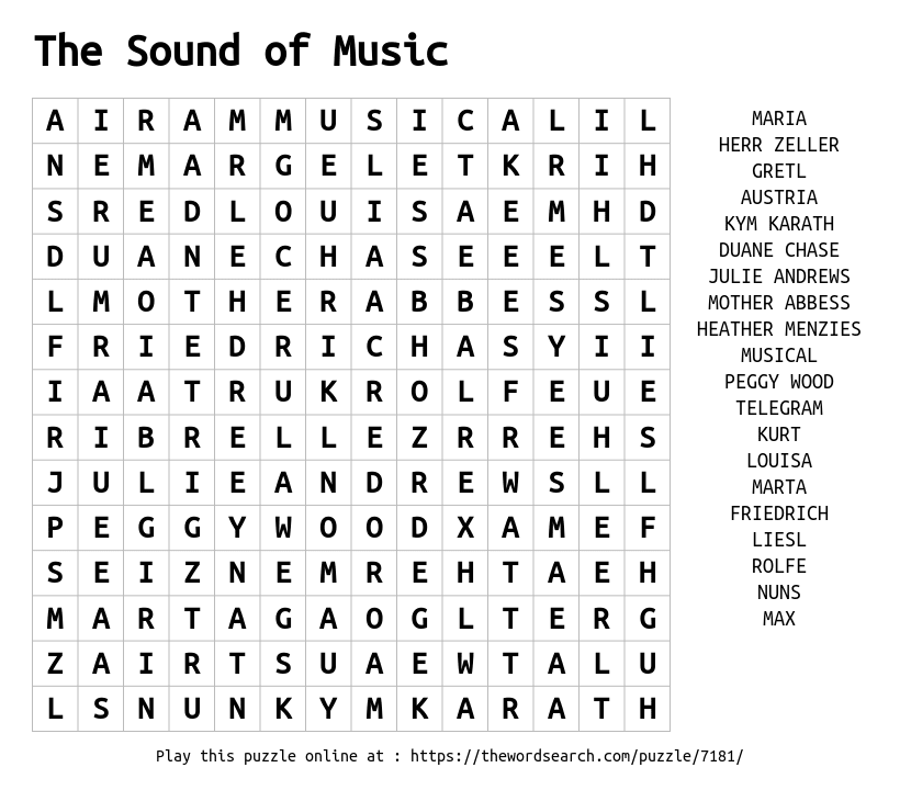 Download Word Search On The Sound Of Music