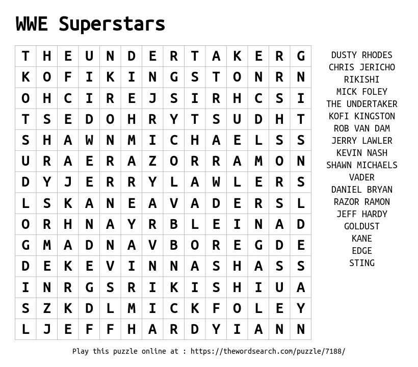 Download Word Search On WWE Superstars