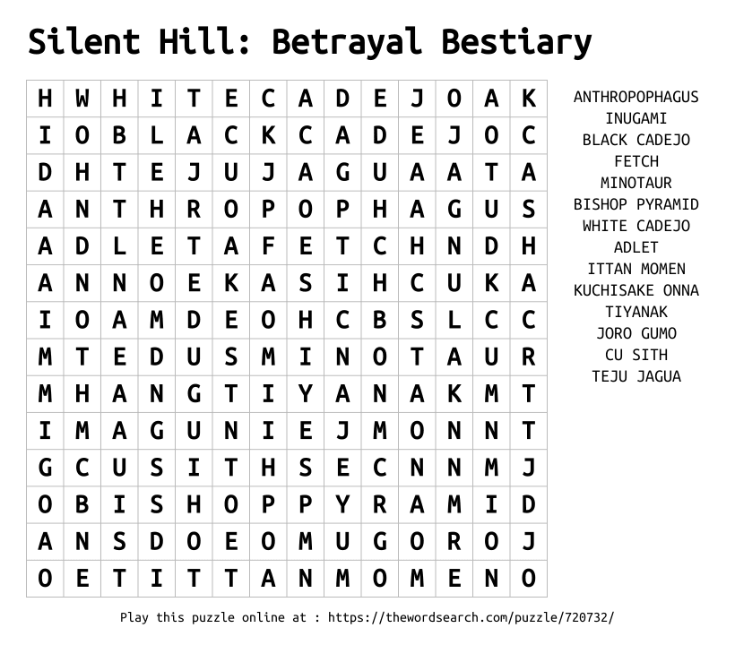 Word Search on Silent Hill: Betrayal Bestiary