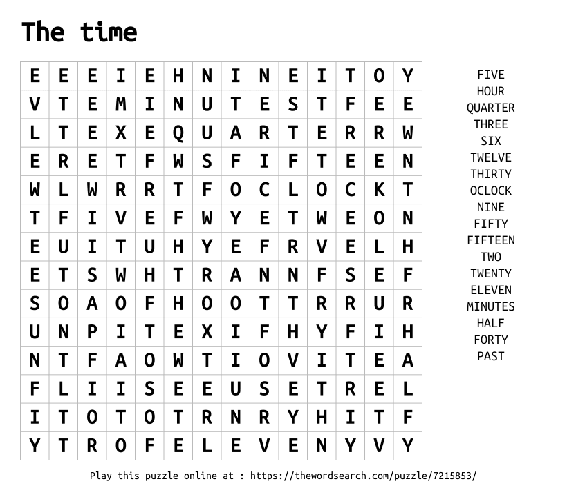 Word Search on The time