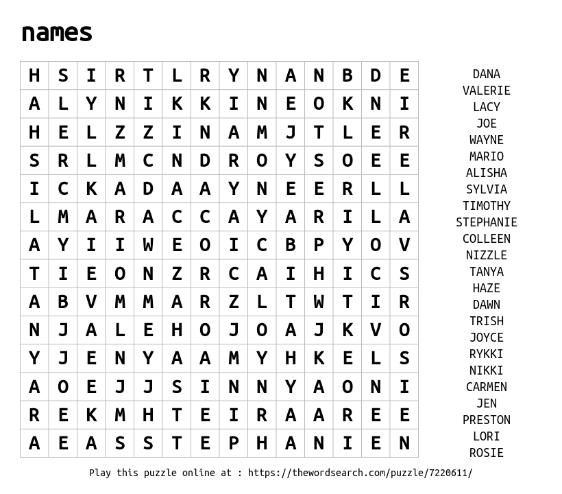 Word Search on names