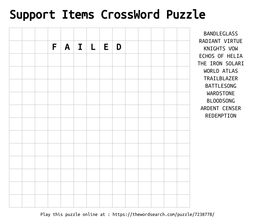 Word Search on Support Items CrossWord Puzzle