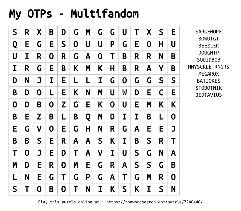 Word Search on My OTPs - Multifandom