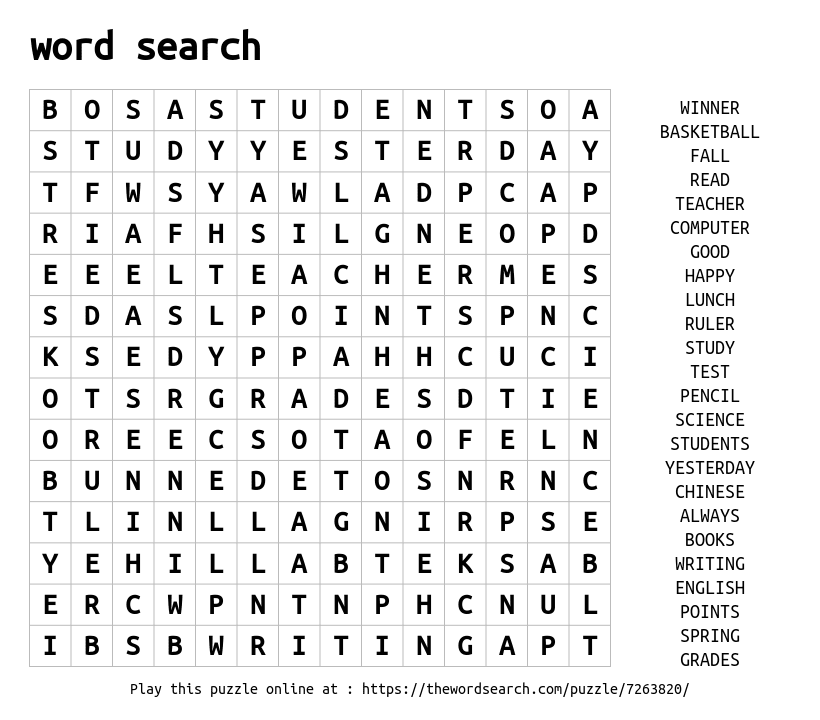 Word Search on word search