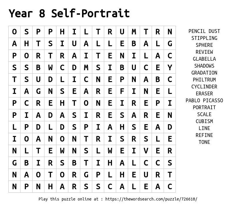 Download Word Search on Year 8 Self-Portrait