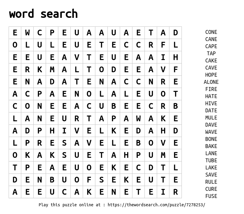 Word Search on word search