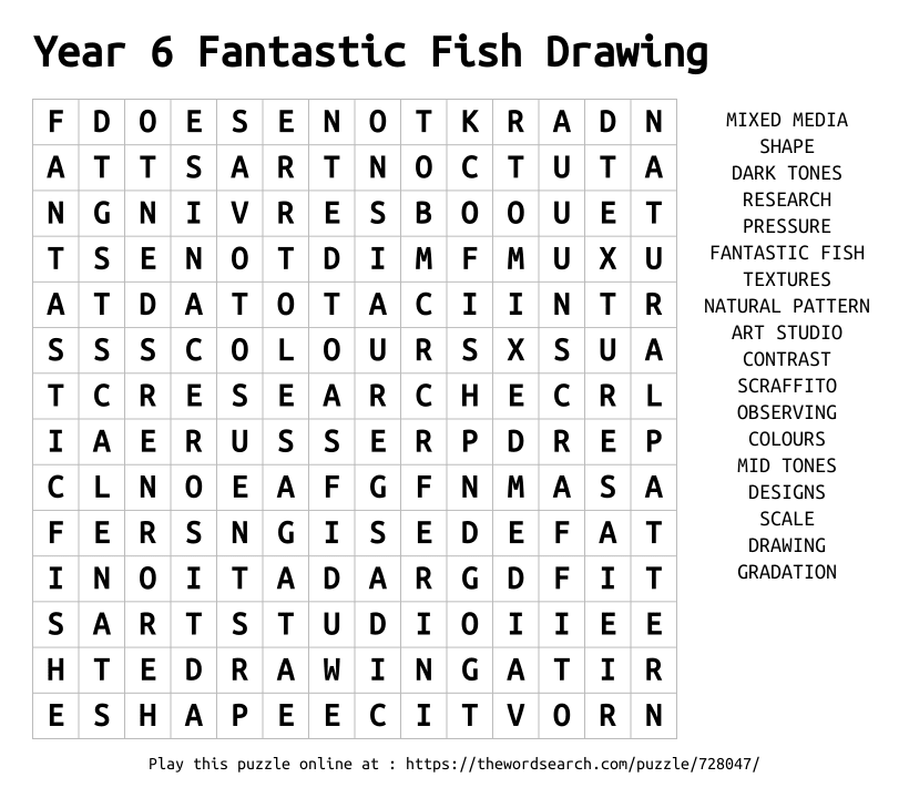 Word Search on Year 6 Fantastic Fish Drawing 