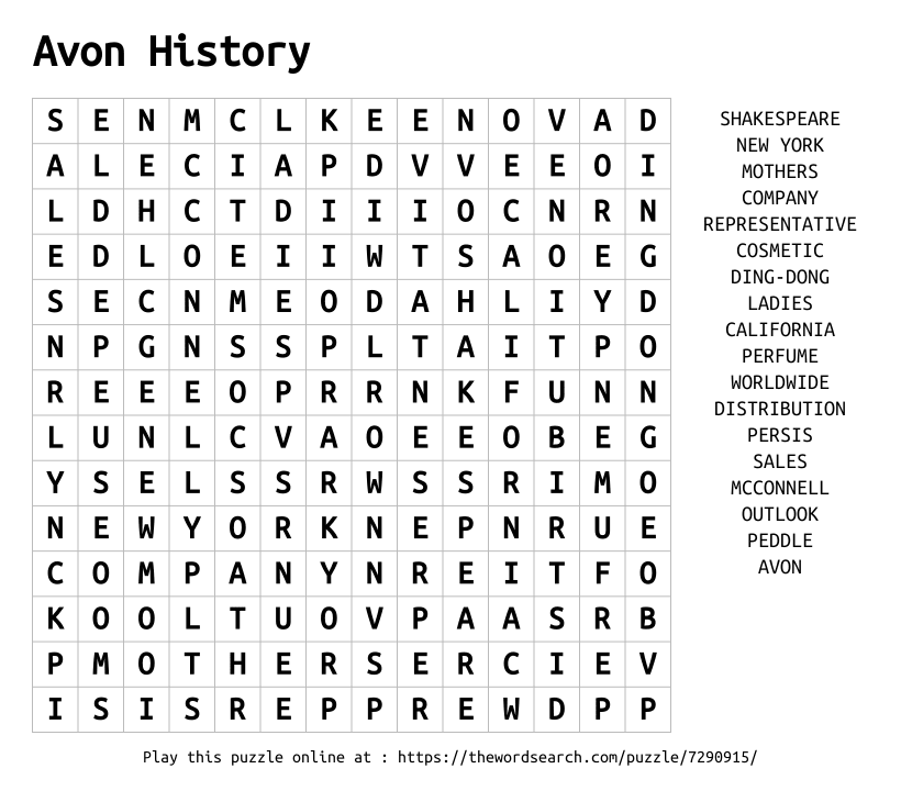 Word Search on Avon History