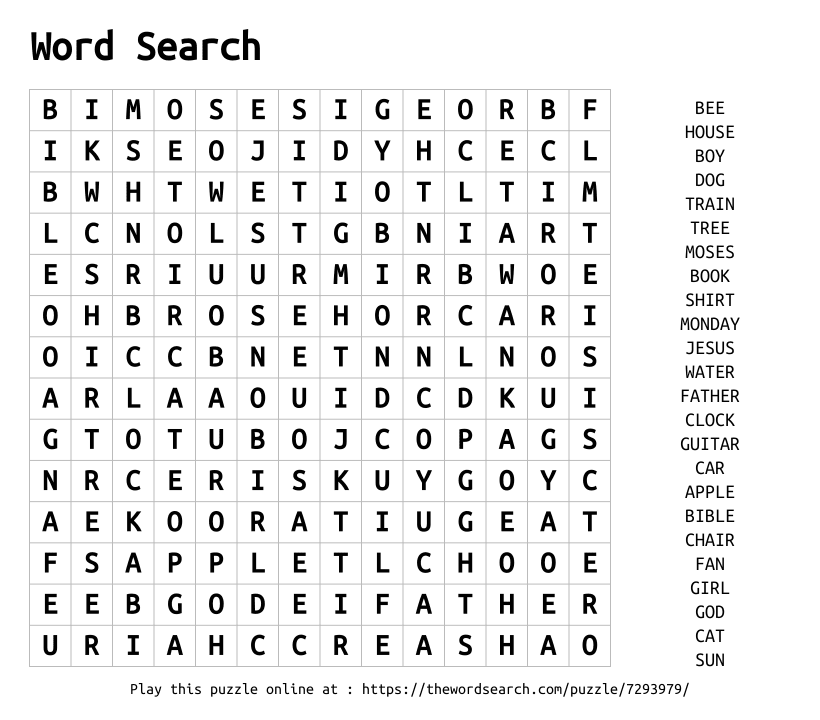 Word Search on Word Search