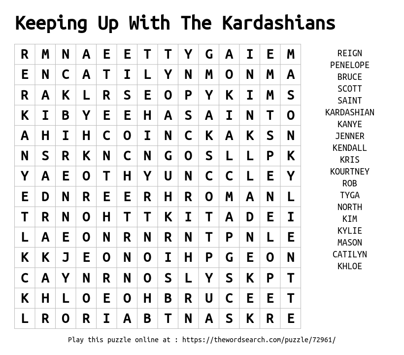 Word Search on Keeping Up With The Kardashians
