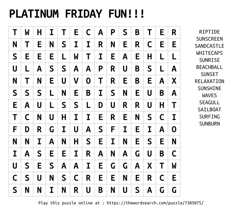 Word Search on PLATINUM FRIDAY FUN!!!
