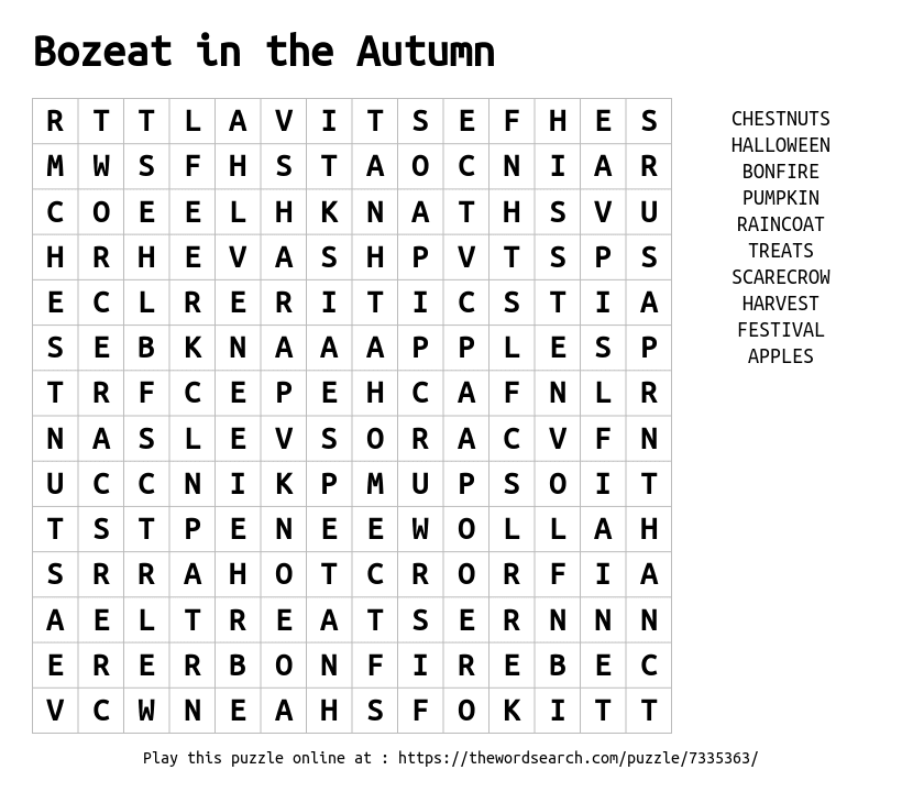 Word Search on Bozeat in the Autumn