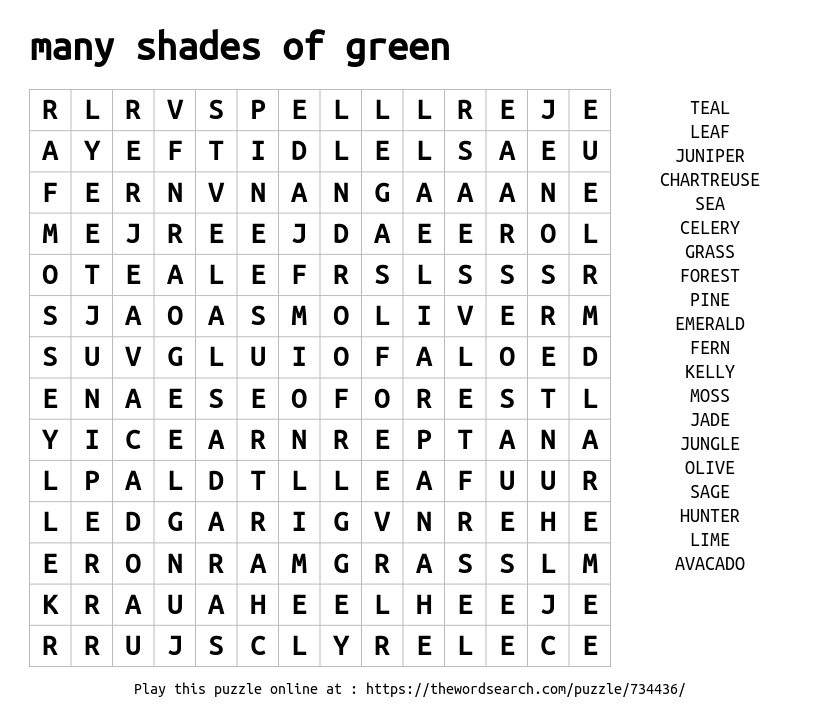 Download Word Search On Many Shades Of Green