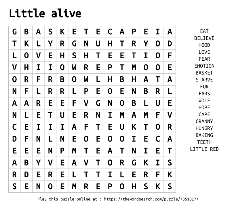 Word Search on Little alive