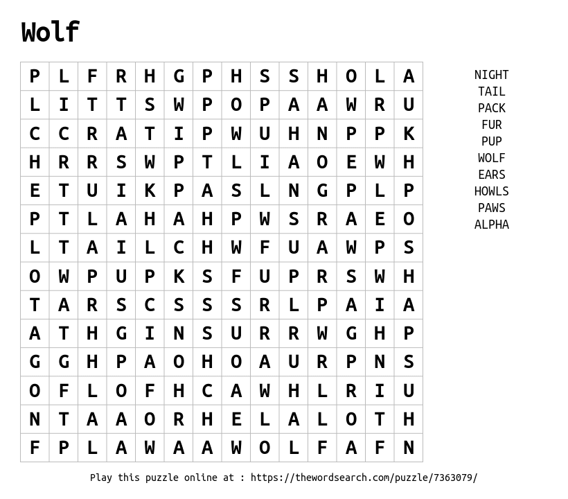 Wolf Word Search