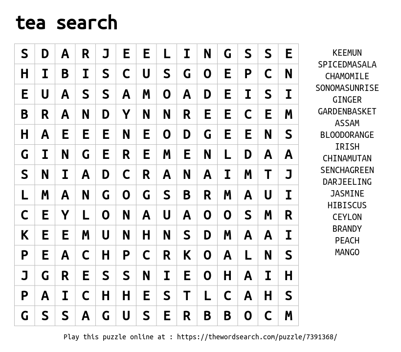Word Search on tea search