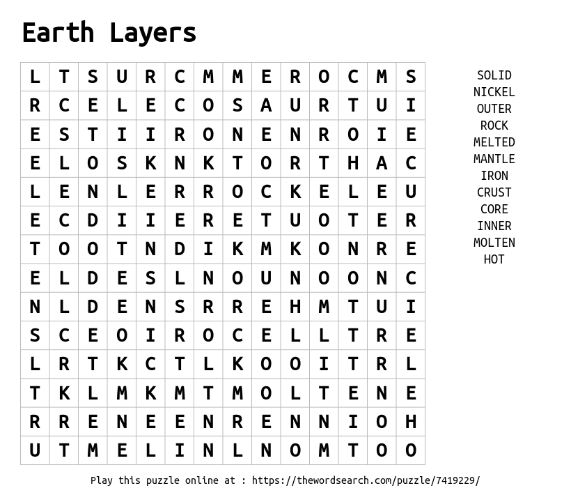Word Search on Earth Layers