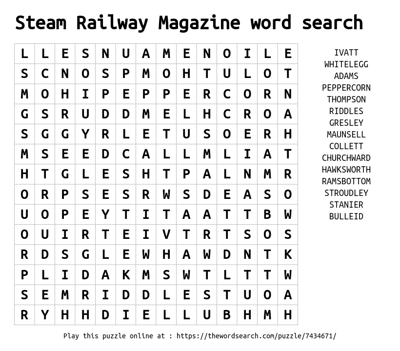 Word Search on Steam Railway Magazine word search