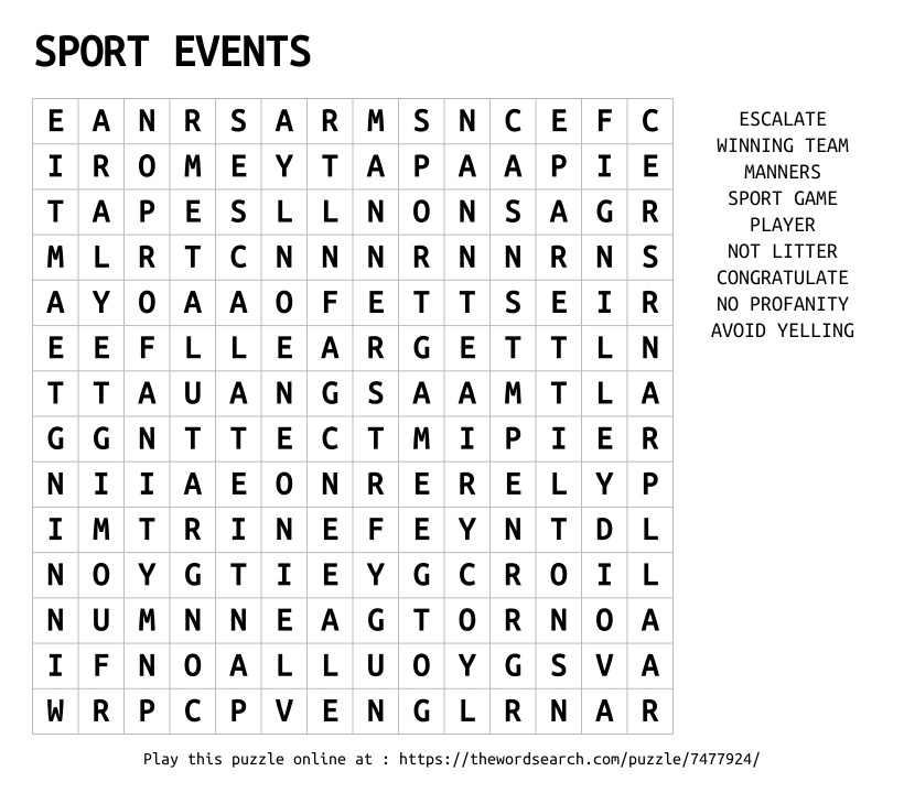 Word Search on SPORT EVENTS