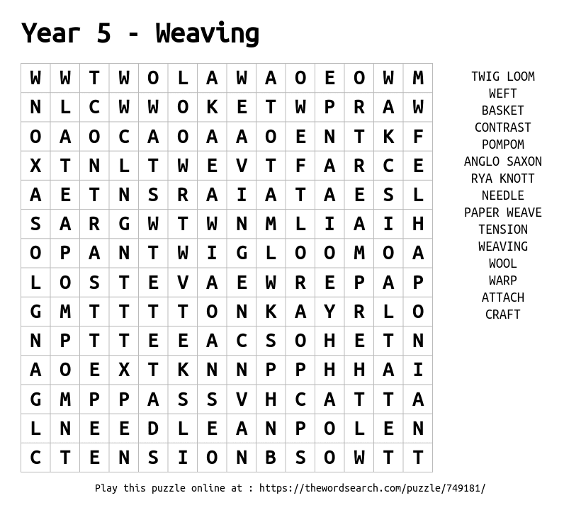 download word search on year 5 weaving