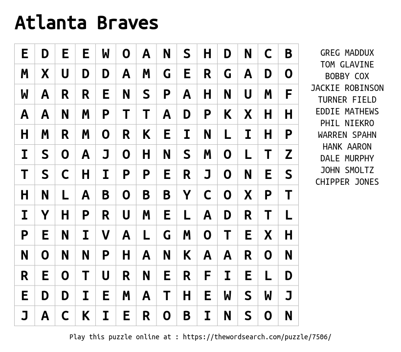 Download Word Search On Atlanta Braves