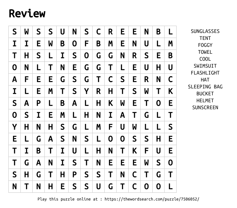 Word Search on Review