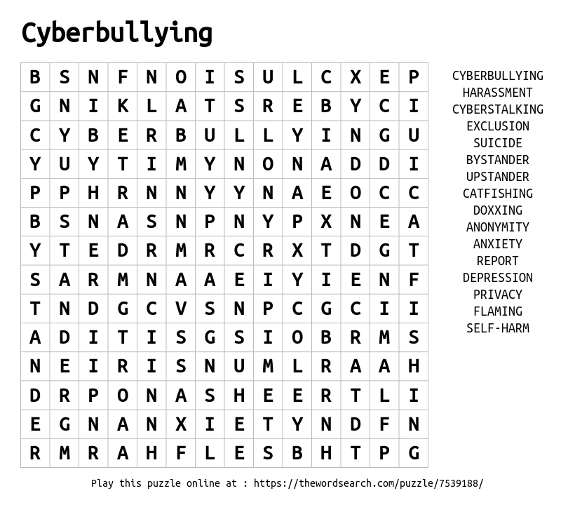 Word Search on Cyberbullying