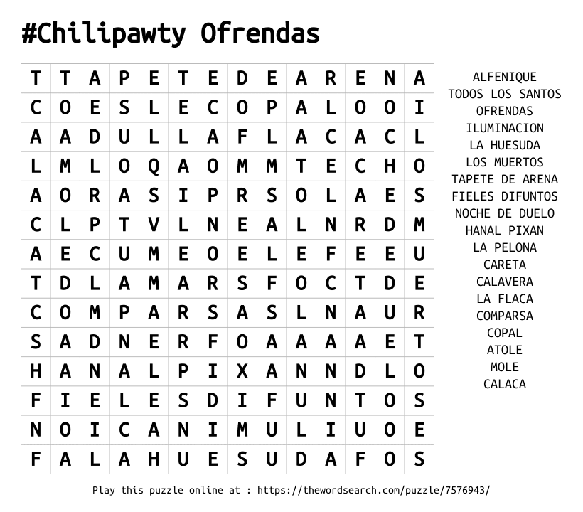 Word Search on #Chilipawty Ofrendas