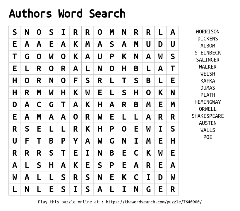 Word Search on Authors Word Search