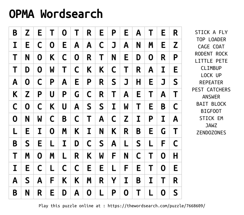 Word Search on OPMA Wordsearch