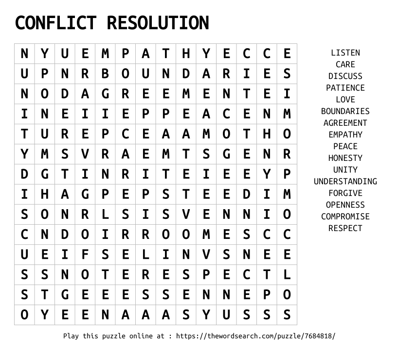Word Search on CONFLICT RESOLUTION