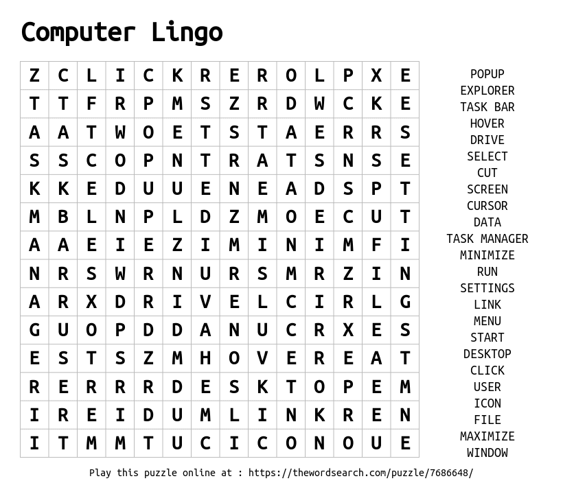 Word Search on Computer Lingo