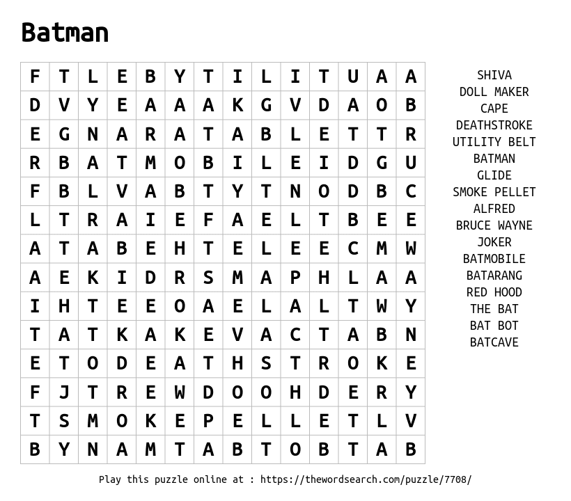 Word Search on Batman
