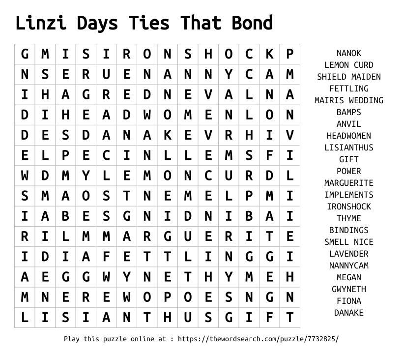 Word Search on Linzi Days Ties That Bond