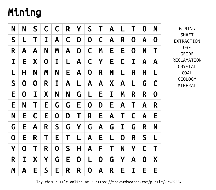 Word Search on Mining