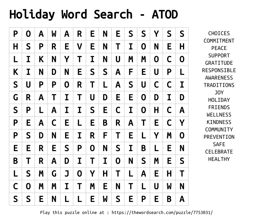 Word Search on Holiday Word Search - ATOD