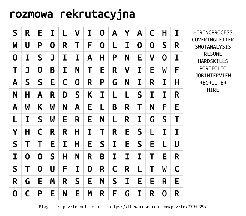 Word Search on rozmowa rekrutacyjna