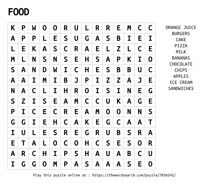 Word Search on FOOD