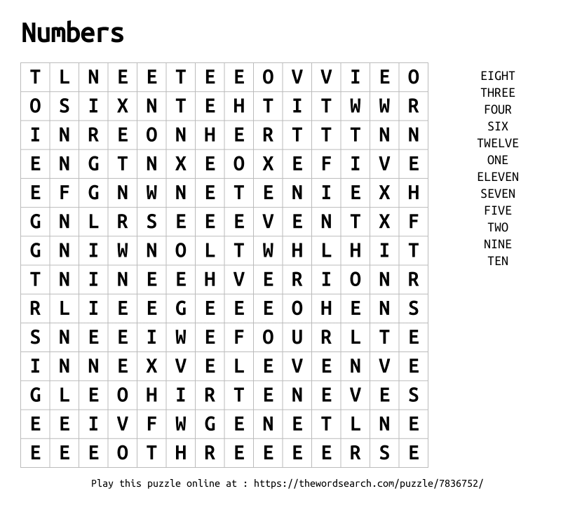 Word Search on Numbers