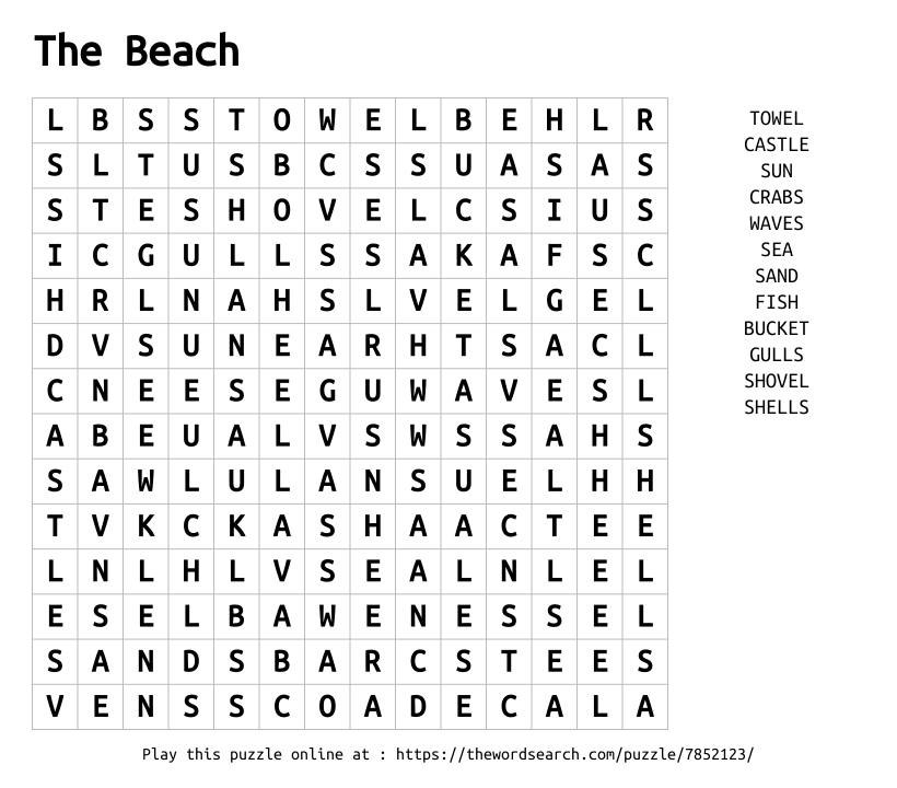 Word Search on The Beach