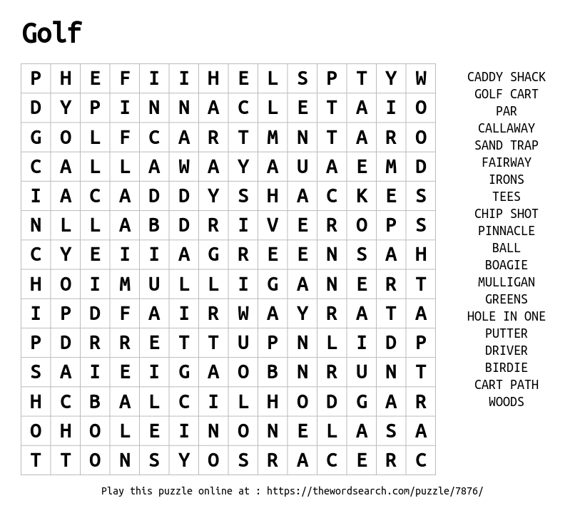 Word Search on Golf