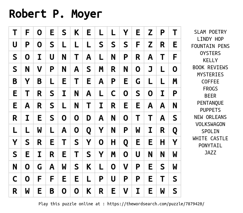 Word Search on Robert P. Moyer