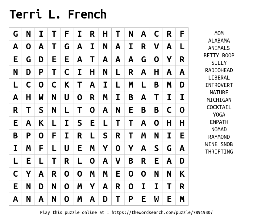 Word Search on Terri L. French