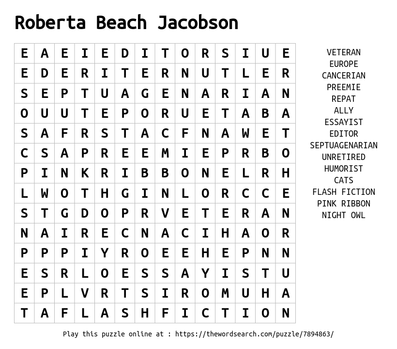Word Search on Roberta Beach Jacobson