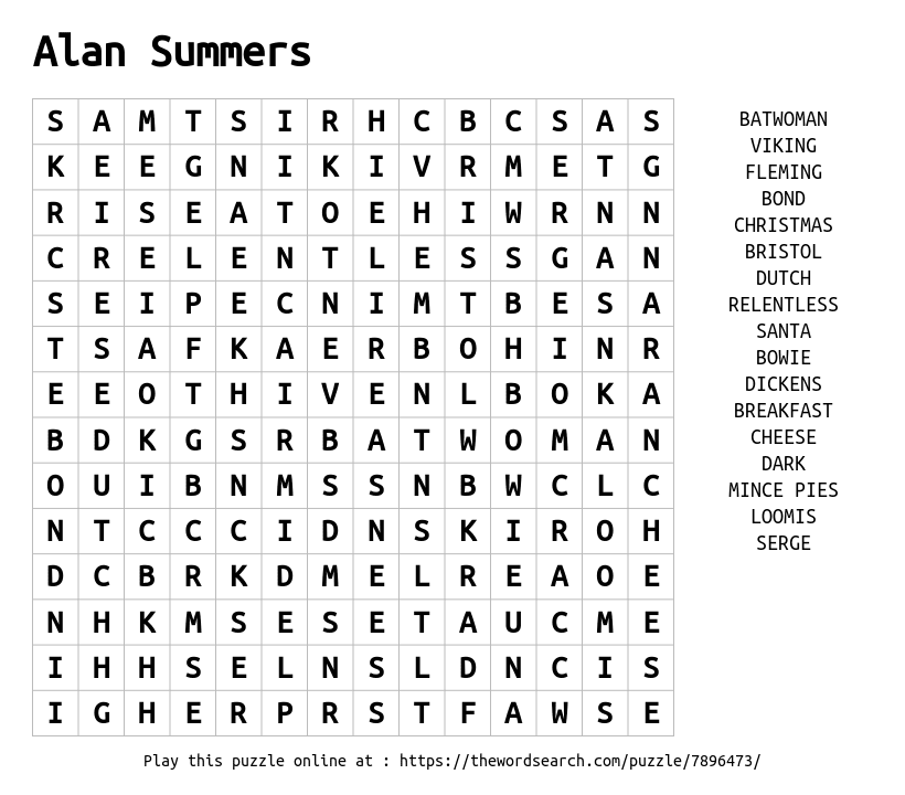 Word Search on Alan Summers